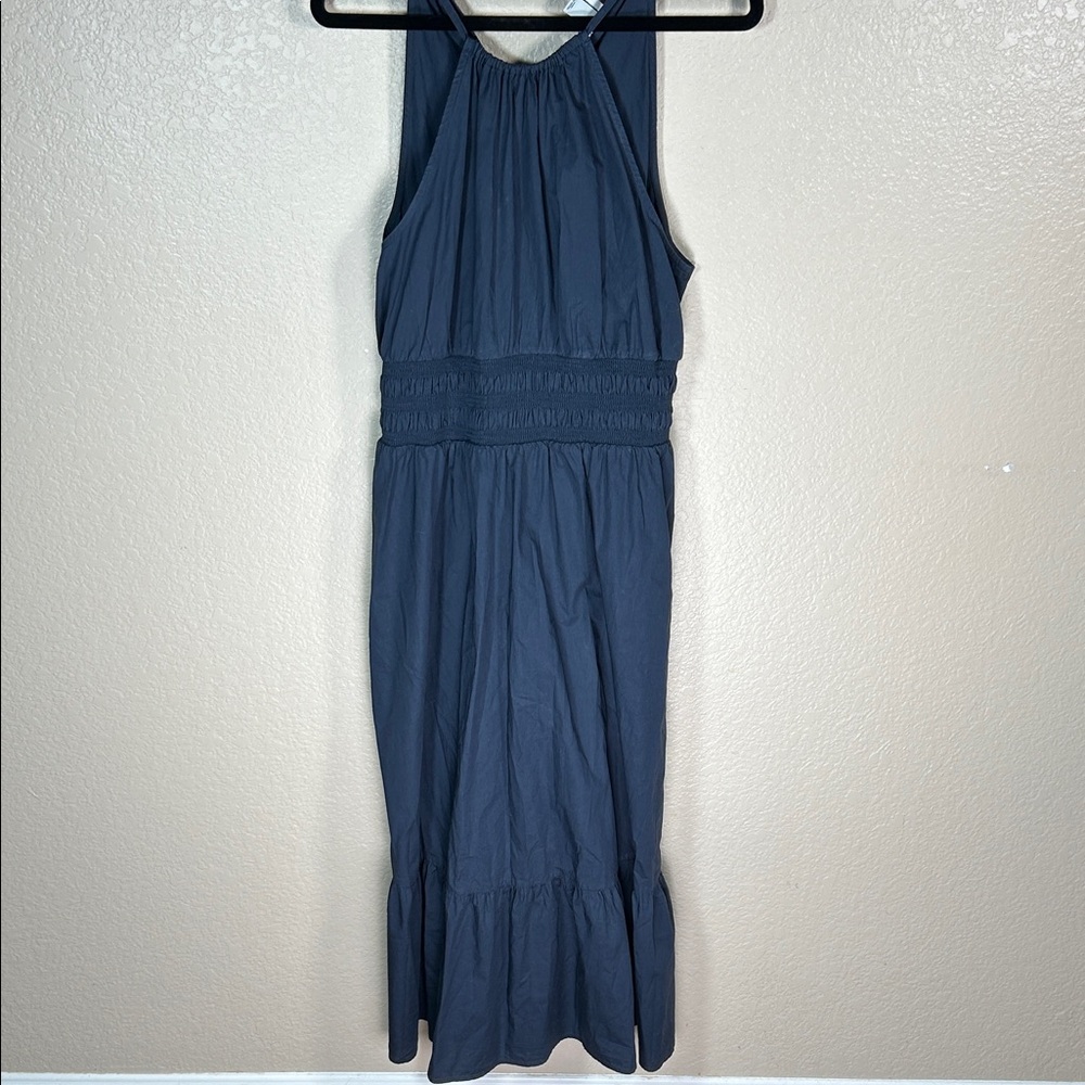 a new day Smocked Navy Halter Midi Dress Size Medium Flowy Summer Dress